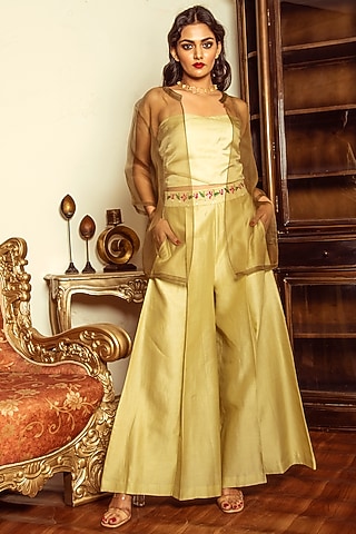 Olive Green Organza Jacket Set by Reda by Mansha