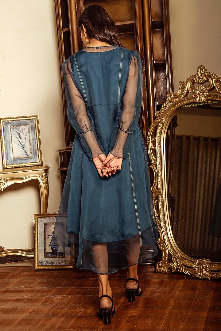 Midnight Blue Satin Silk Jacket Dress by Reda by Mansha at Pernia's Pop Up Shop
