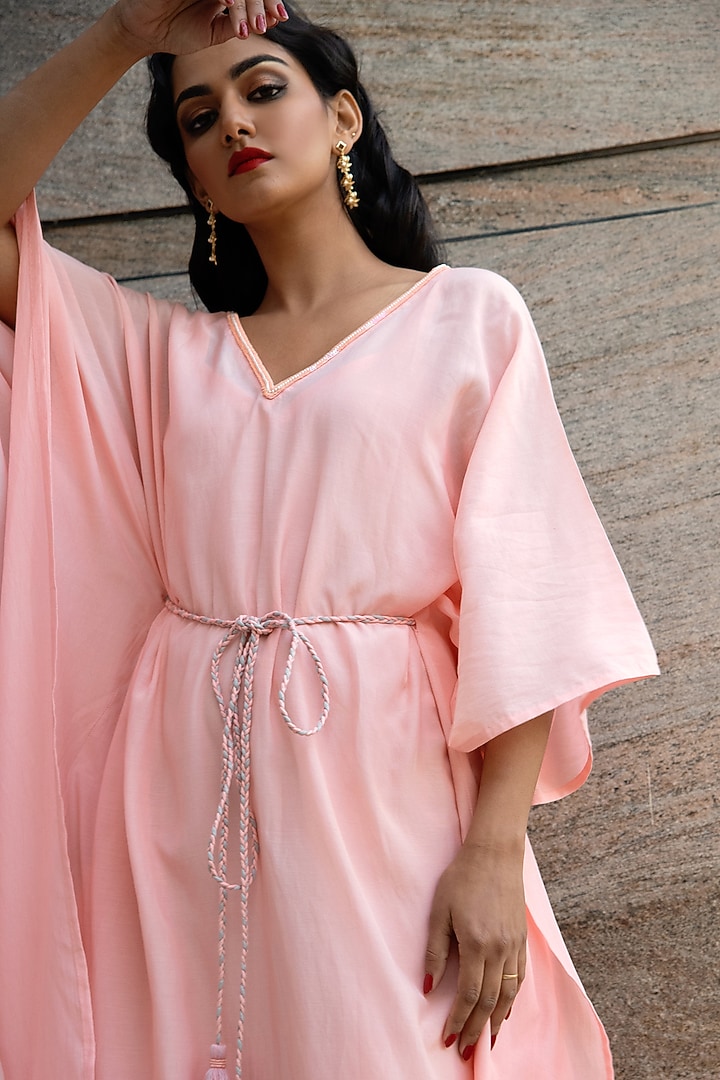 Peach Cotton Silk Kaftan by Reda by Mansha at Pernia's Pop Up Shop
