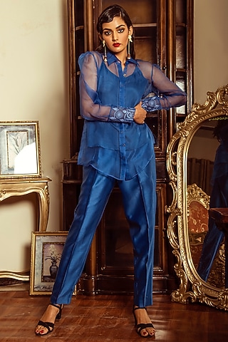 Royal Blue Chanderi Co-Ord Set by Reda by Mansha