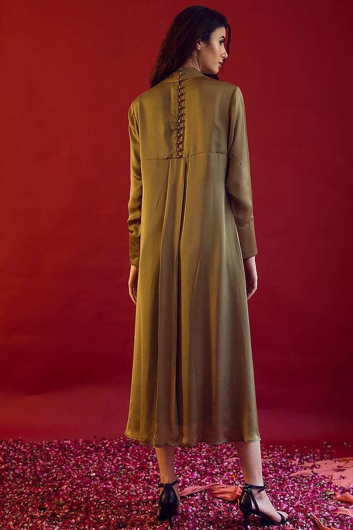 Olive Green A-line Midi Summer Dress by Reda by Mansha at Pernia's Pop Up Shop