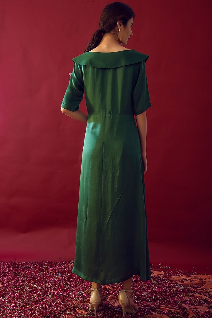 Olive Green Satin Silk Midi Summer Dress by Reda by Mansha at Pernia's Pop Up Shop