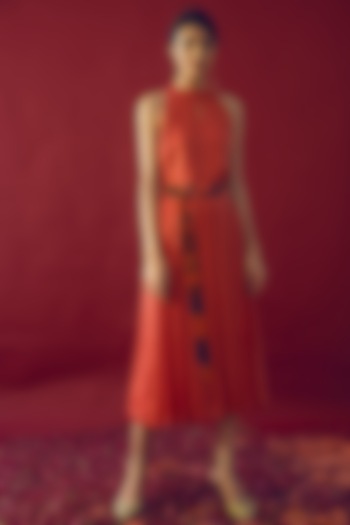 Dark Peach Satin Silk Midi Dress by Reda by Mansha