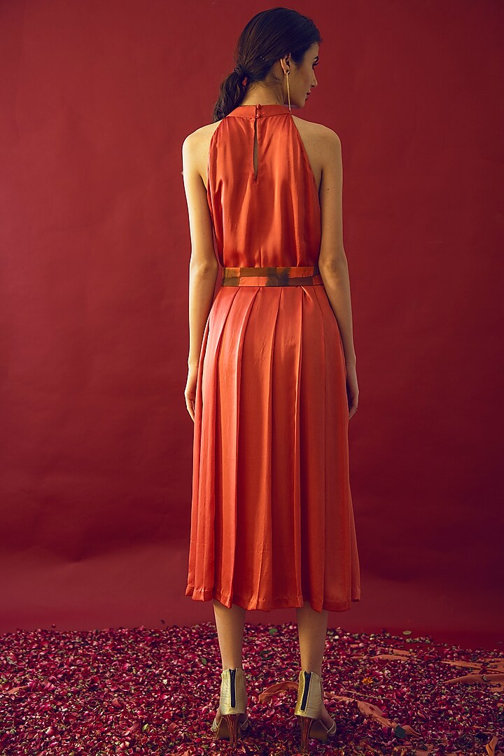 Dark Peach Satin Silk Midi Summer Dress by Reda by Mansha at Pernia's Pop Up Shop