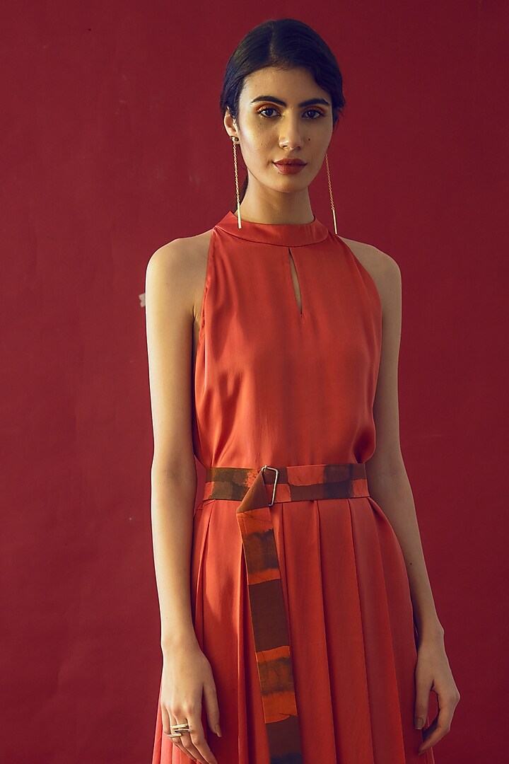 Dark Peach Satin Silk Midi Summer Dress by Reda by Mansha at Pernia's Pop Up Shop