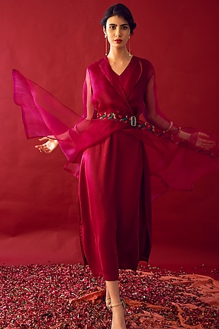 Orchid Pink Satin Silk Jacket Dress by Reda by Mansha