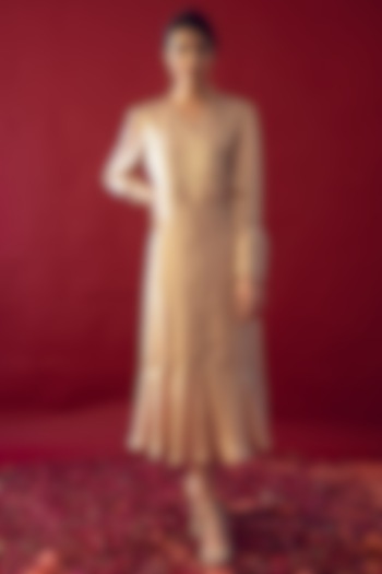 Beige Satin Silk Maxi Dress by Reda by Mansha