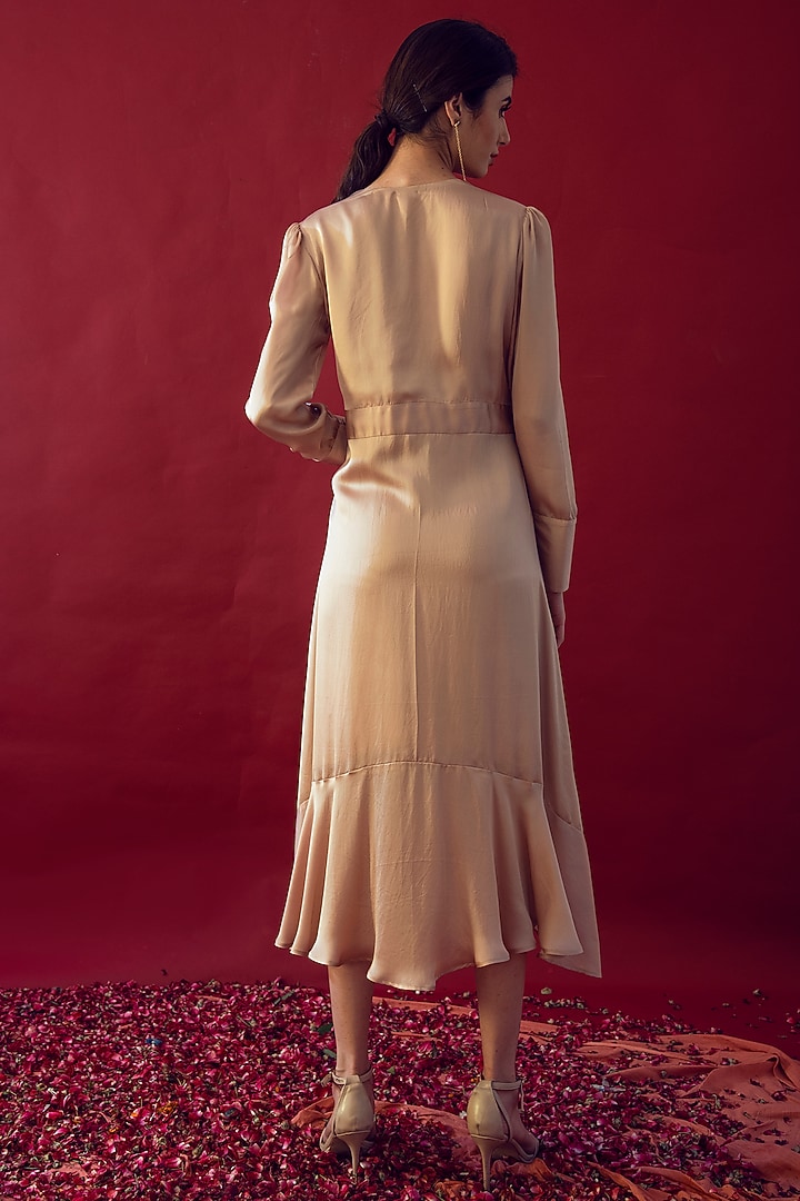 Beige Satin Silk Maxi Summer Dress by Reda by Mansha at Pernia's Pop Up Shop