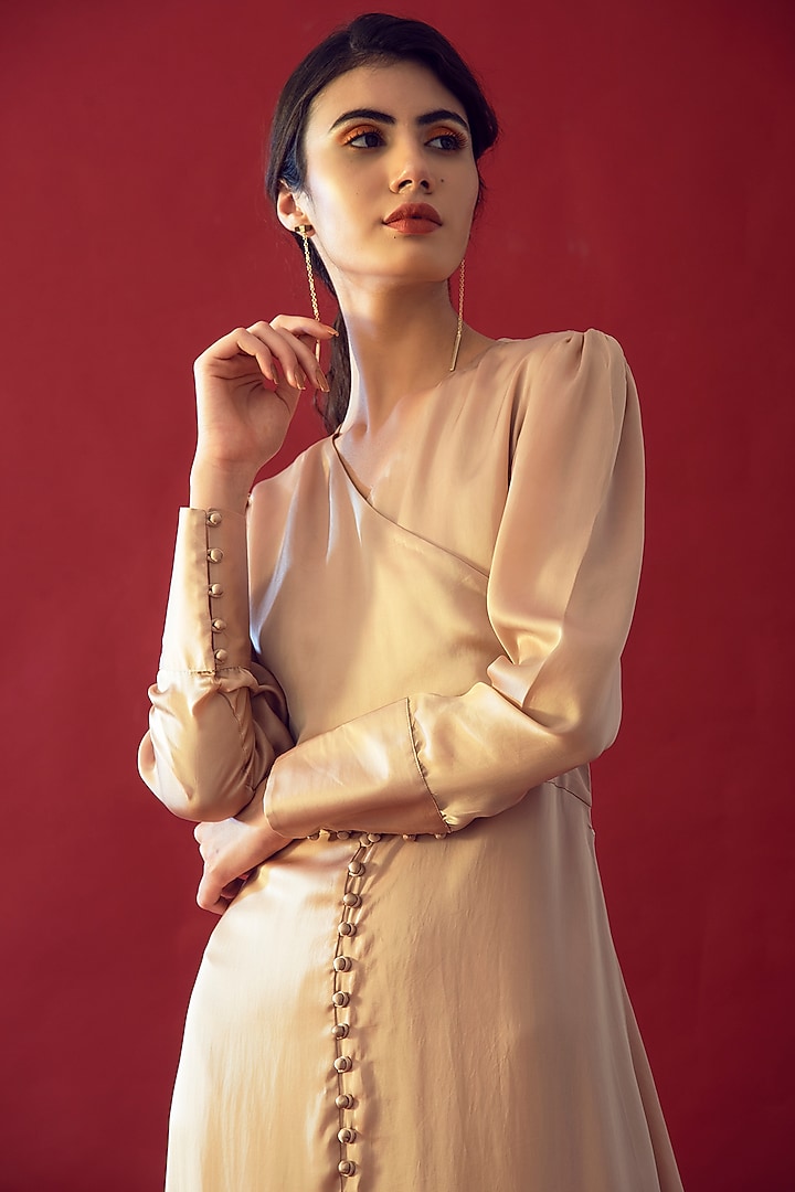Beige Satin Silk Maxi Summer Dress by Reda by Mansha at Pernia's Pop Up Shop