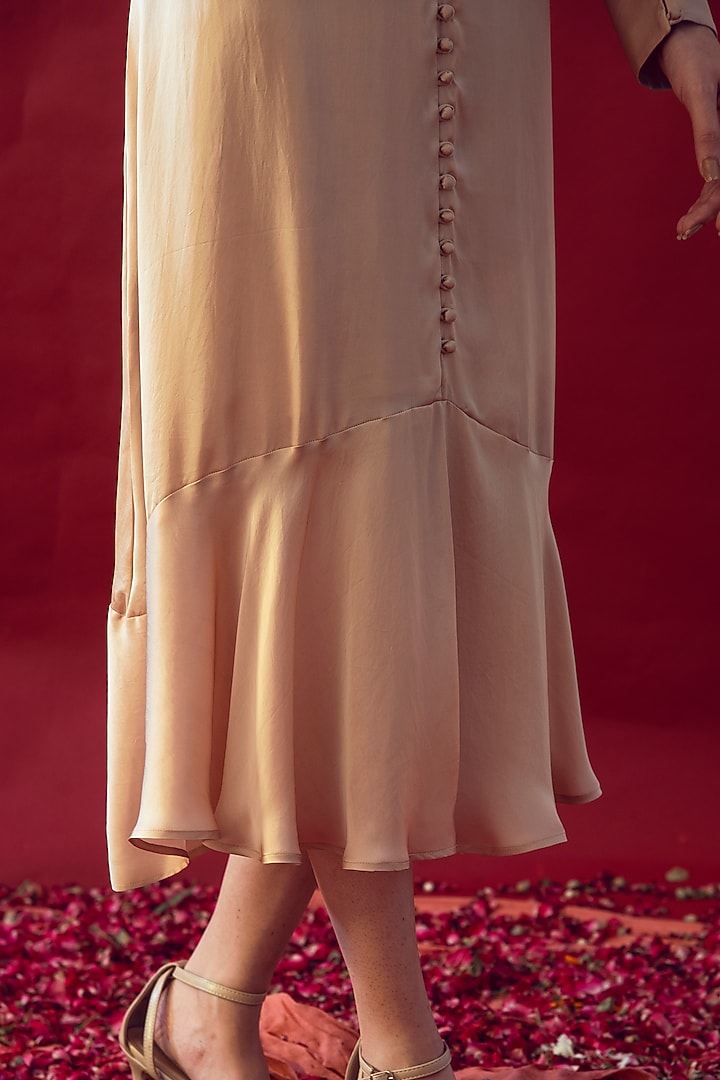 Beige Satin Silk Maxi Summer Dress by Reda by Mansha at Pernia's Pop Up Shop