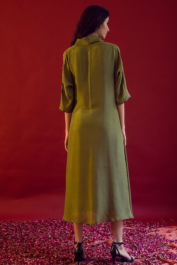 Olive Green Silk Draped Summer Dress by Reda by Mansha at Pernia's Pop Up Shop