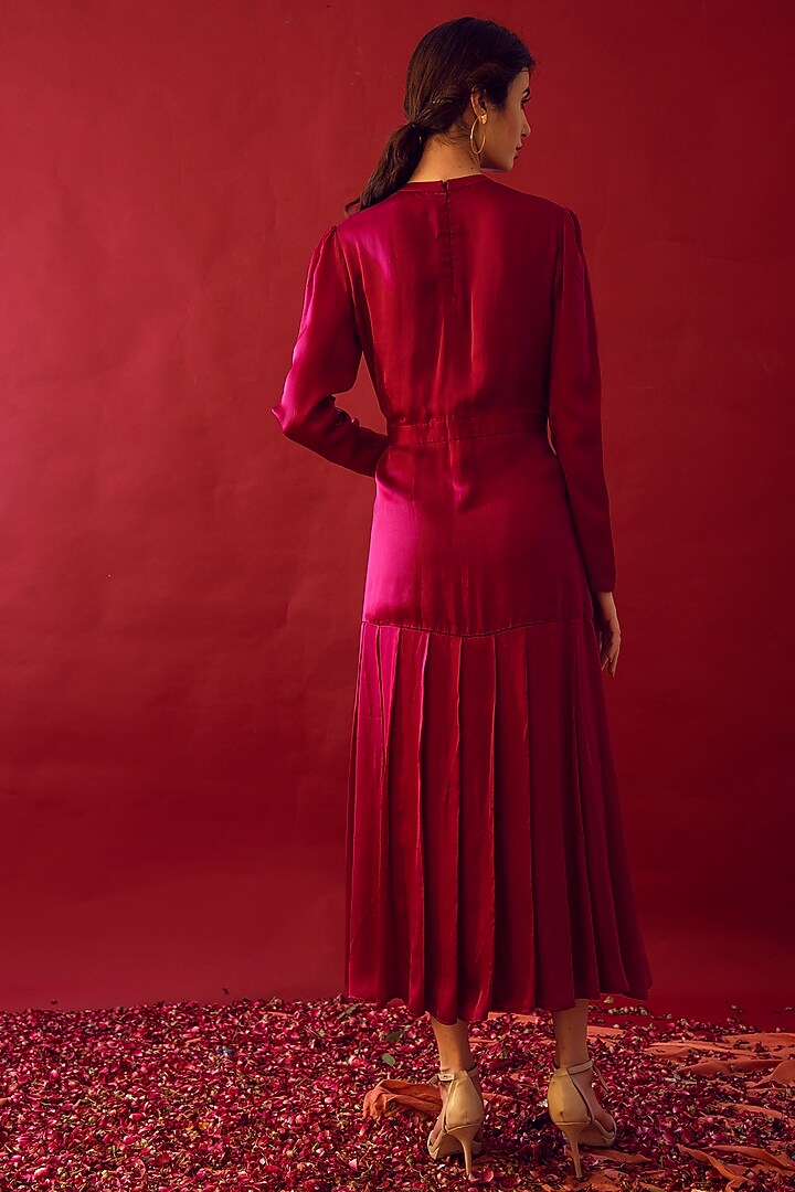 Orchid Pink Satin Silk Pleated Summer Dress by Reda by Mansha at Pernia's Pop Up Shop