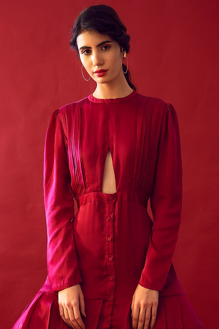 Orchid Pink Satin Silk Pleated Summer Dress by Reda by Mansha at Pernia's Pop Up Shop