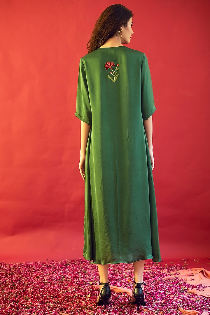 Dark Green Satin Silk Jacket Summer Dress by Reda by Mansha at Pernia's Pop Up Shop