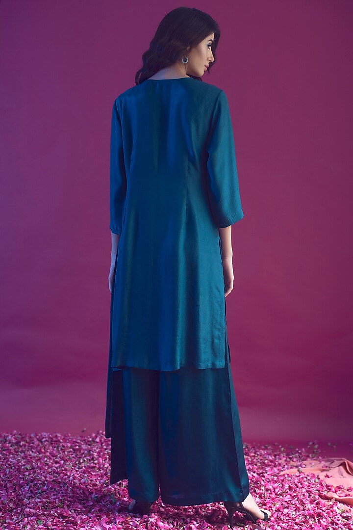 Blue Hand Embroidered Tunic Set by Reda by Mansha at Pernia's Pop Up Shop