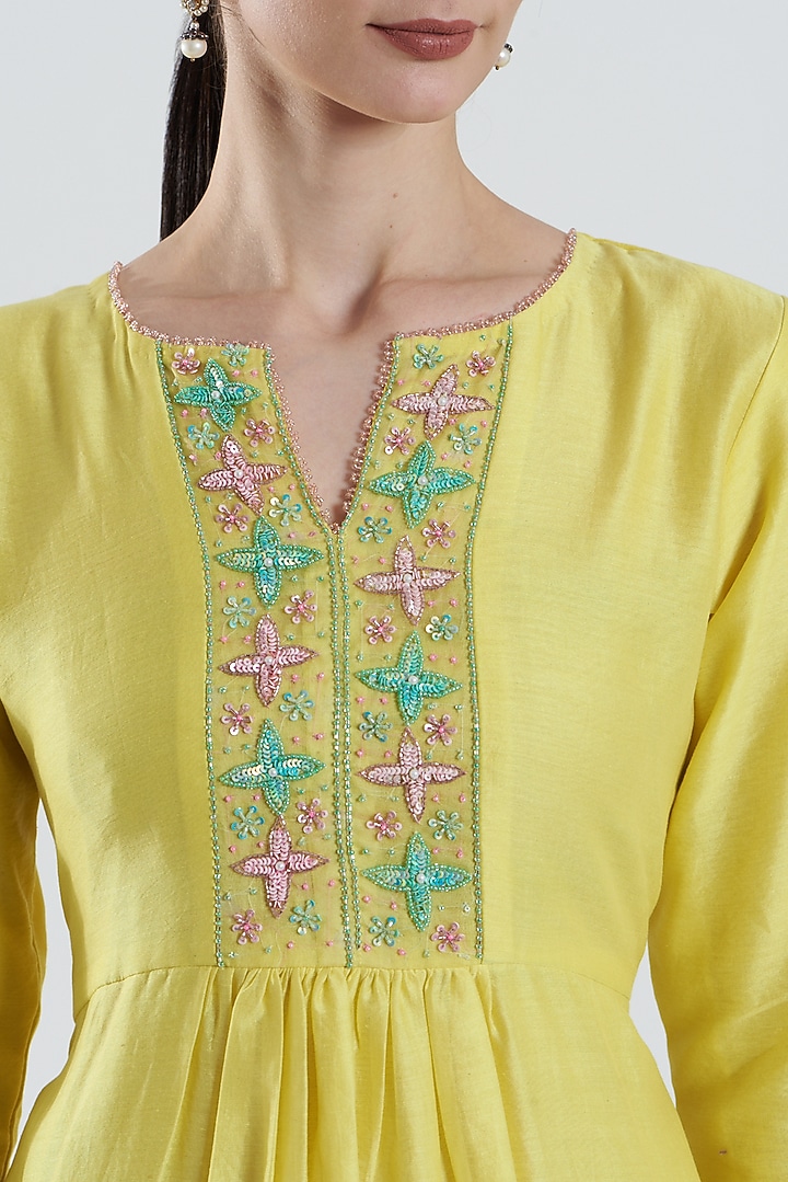 Yellow Chanderi Silk Kurta Set by Reema Mehta at Pernia's Pop Up Shop