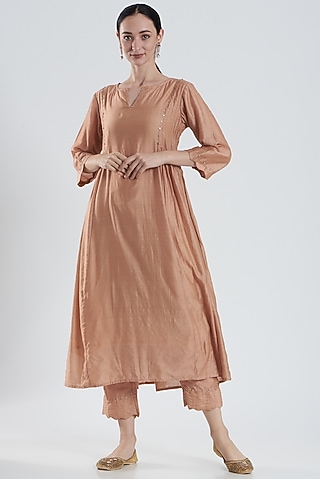 Beige Embroidered Kurta Set by Reema Mehta