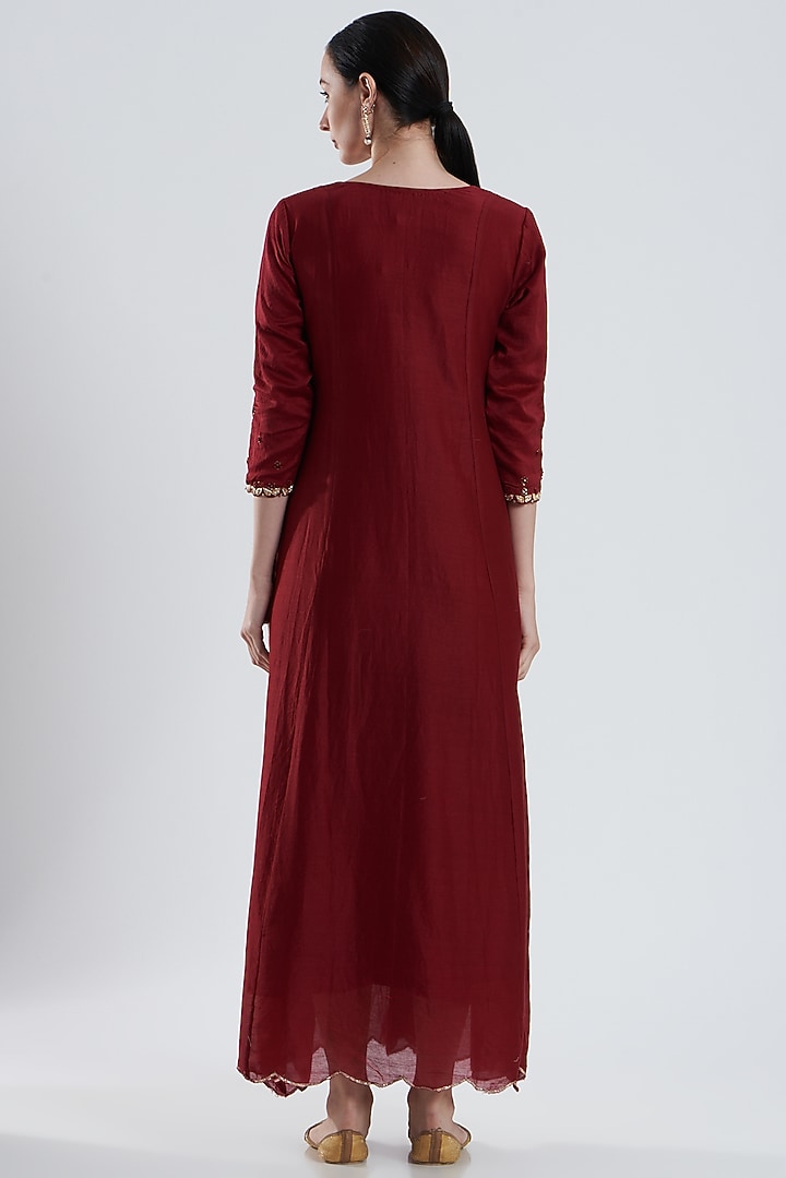 Dark Red Hand Embroidered Wedding Anarkali Set by Reema Mehta at Pernia's Pop Up Shop