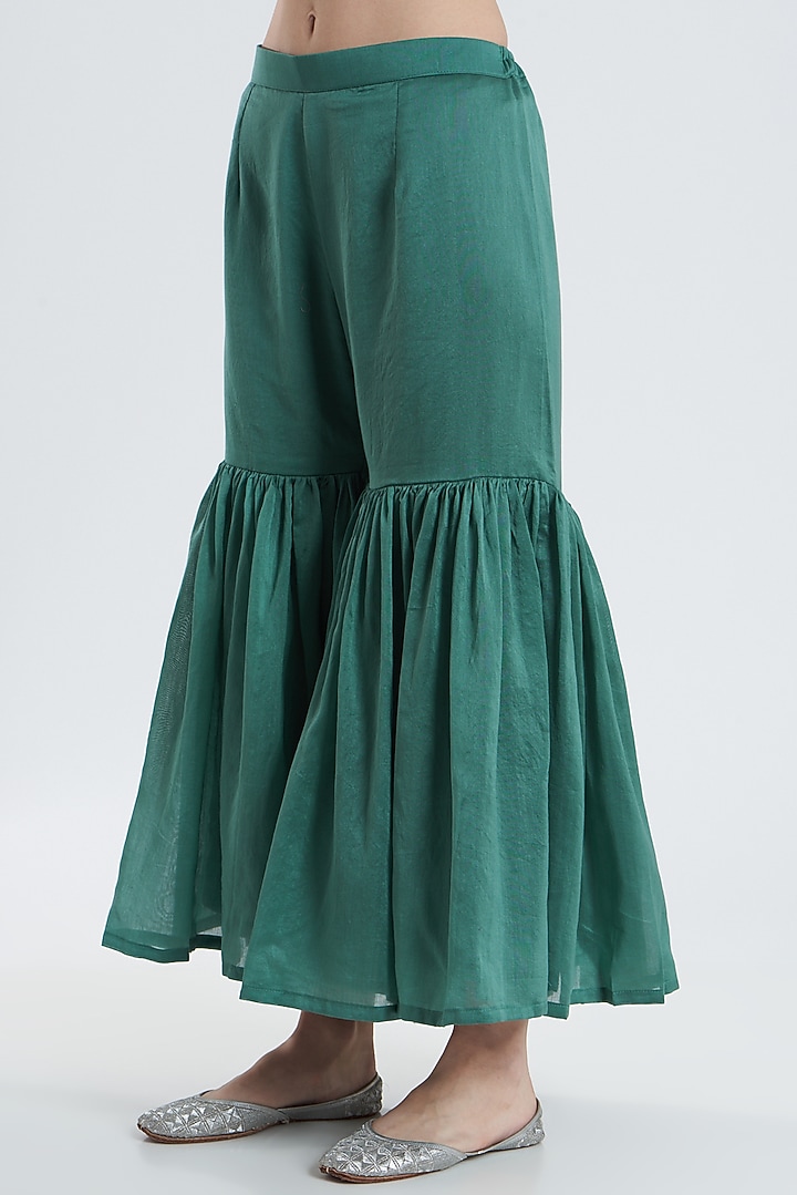 Teal Blue Hand Embroidered Peplum Kurta Set by Reema Mehta at Pernia's Pop Up Shop