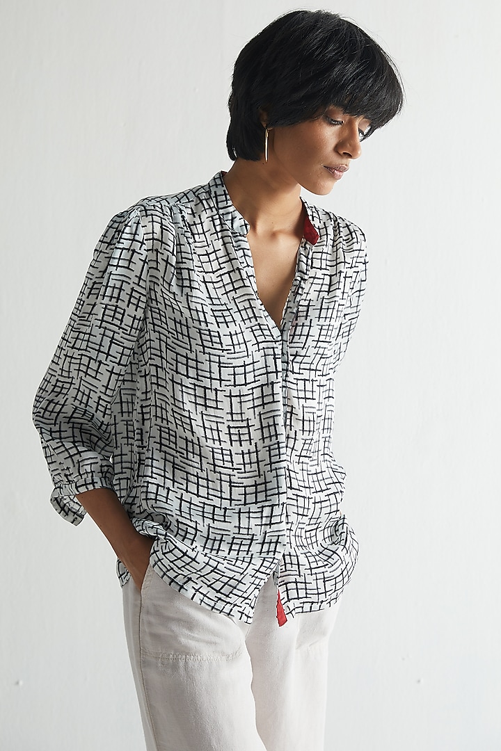 Powder Blue Bemberg Printed Shirt by Reistor at Pernia's Pop Up Shop