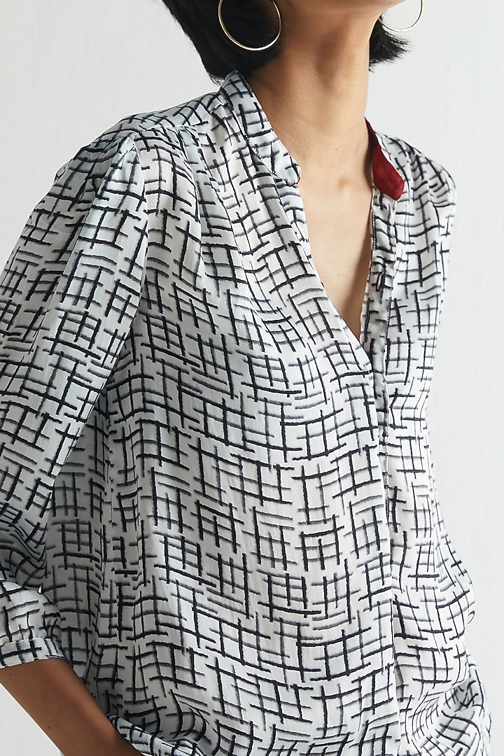 Powder Blue Bemberg Printed Shirt by Reistor at Pernia's Pop Up Shop