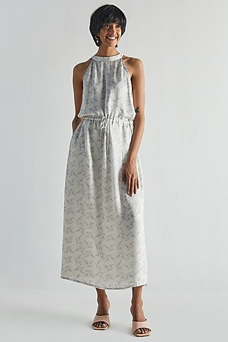 White Bemberg Halter Neck Maxi Dress by Reistor