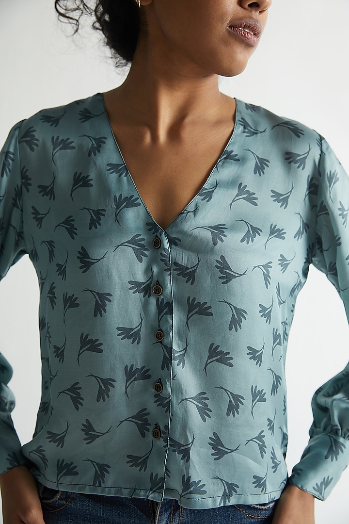 Powder Blue Printed Shirt by Reistor at Pernia's Pop Up Shop