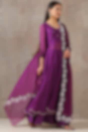 Purple Embroidered Anarkali Set by Rekha Agra