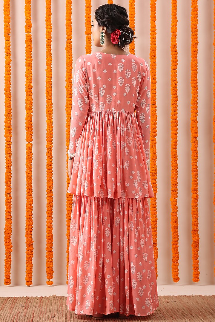 Peach Hand Block Printed Gharara Set by Rekha Agra at Pernia's Pop Up Shop