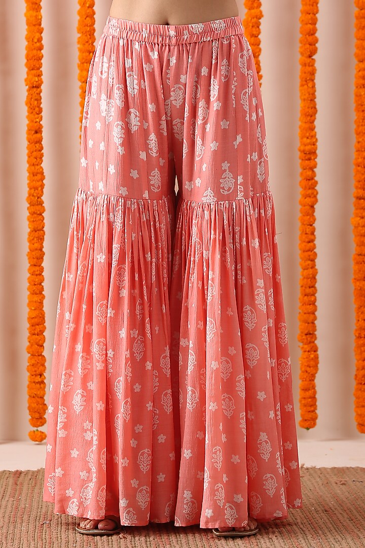 Peach Hand Block Printed Gharara Set by Rekha Agra at Pernia's Pop Up Shop