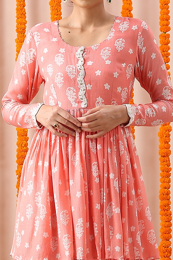 Peach Hand Block Printed Gharara Set by Rekha Agra at Pernia's Pop Up Shop