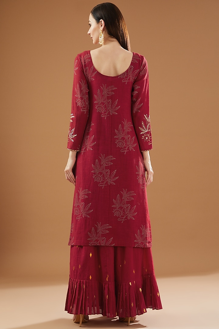 Maroon Cotton Lurex Party Wear Sharara Set by Rekha Agra at Pernia's Pop Up Shop