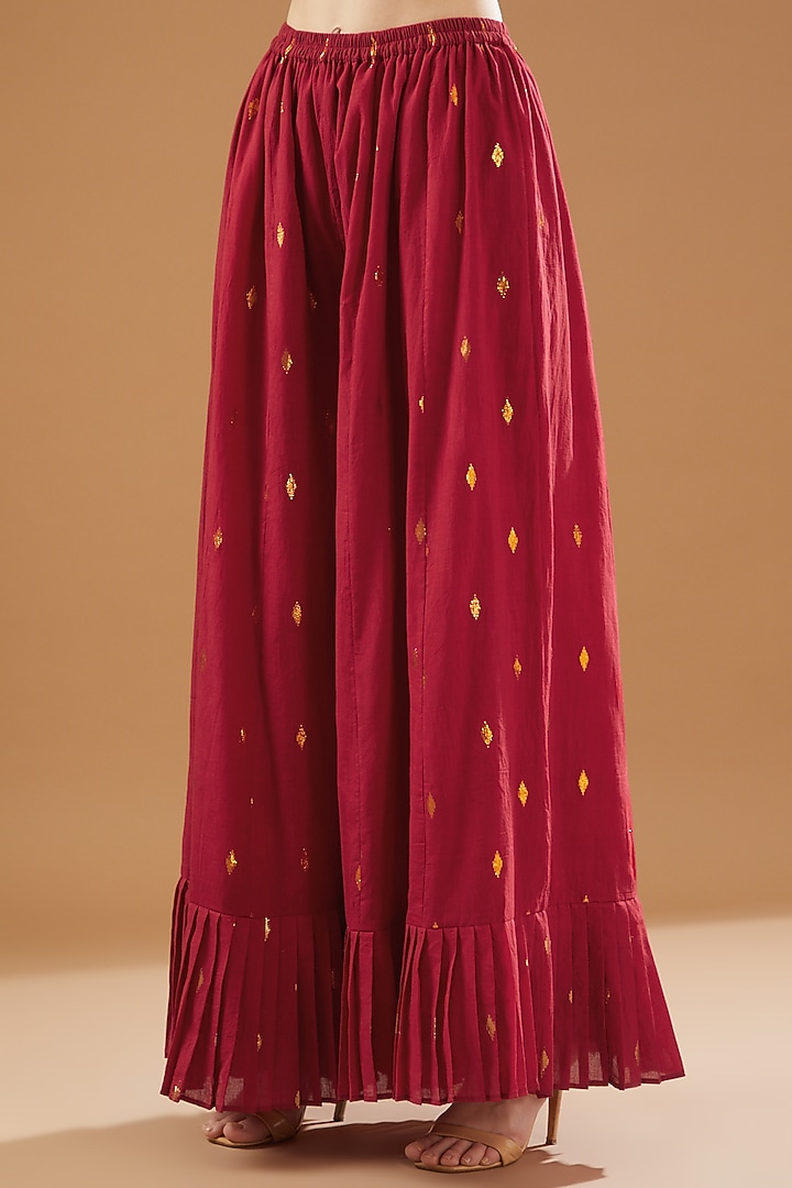Maroon Cotton Lurex Party Wear Sharara Set by Rekha Agra at Pernia's Pop Up Shop