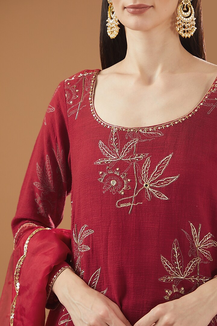 Maroon Cotton Lurex Party Wear Sharara Set by Rekha Agra at Pernia's Pop Up Shop