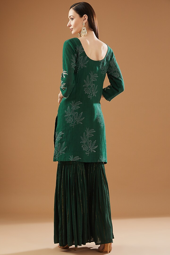 Green Cotton Lurex Party Wear Sharara Set by Rekha Agra at Pernia's Pop Up Shop