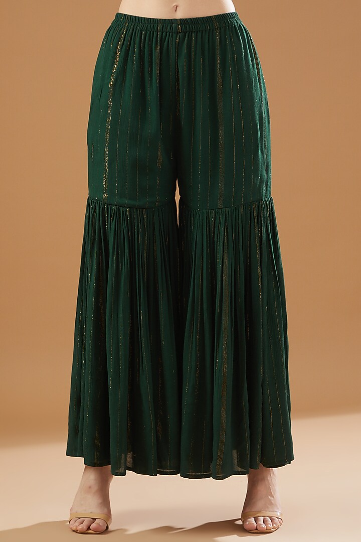 Green Cotton Lurex Party Wear Sharara Set by Rekha Agra at Pernia's Pop Up Shop