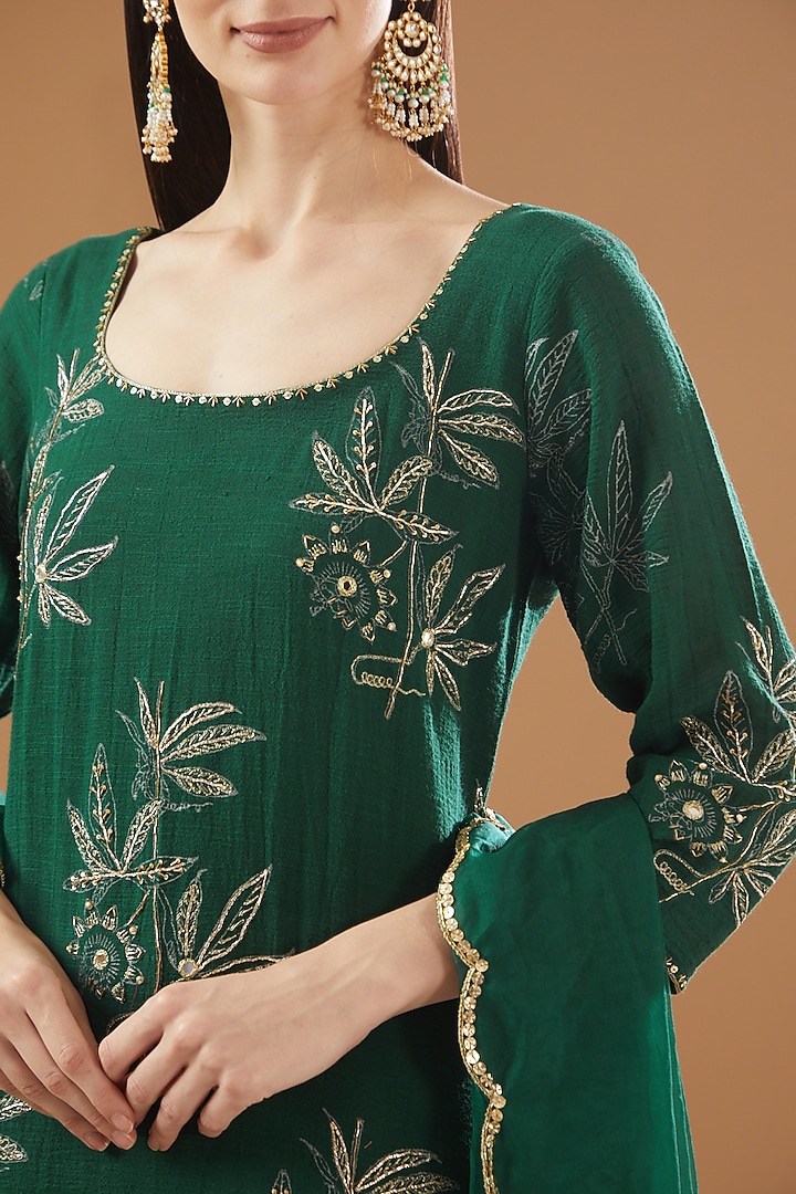 Green Cotton Lurex Party Wear Sharara Set by Rekha Agra at Pernia's Pop Up Shop