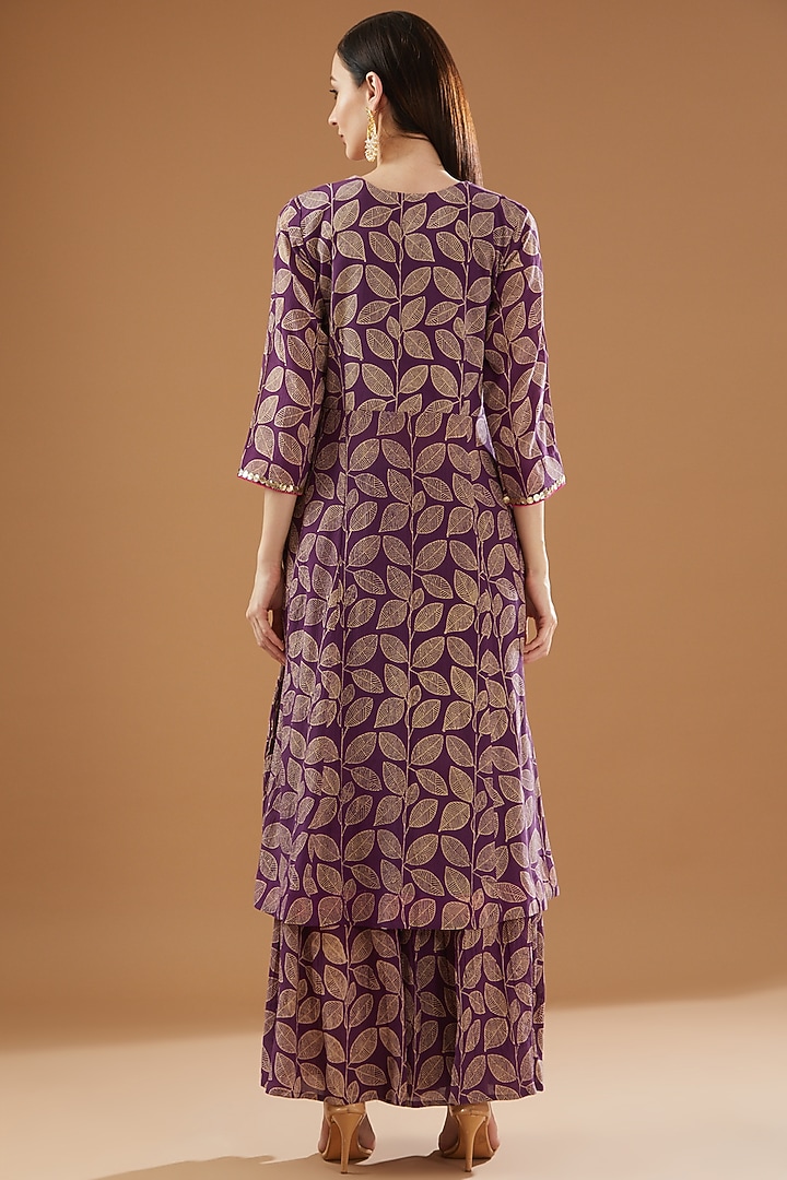 Purple Crinkled Cotton Silk Printed Party Wear Sharara Set by Rekha Agra at Pernia's Pop Up Shop