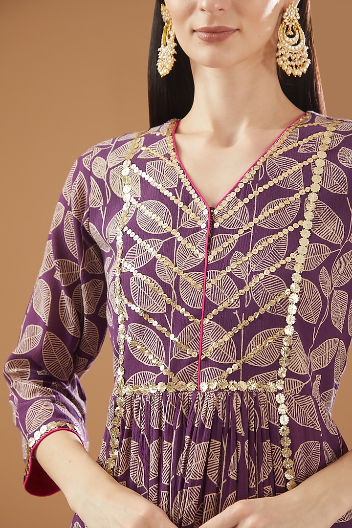 Purple Crinkled Cotton Silk Printed Party Wear Sharara Set by Rekha Agra at Pernia's Pop Up Shop