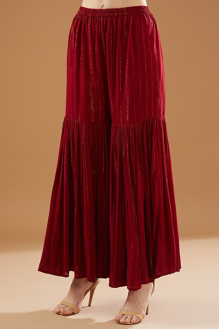 Red Khadi Cotton Party Wear Sharara Set by Rekha Agra at Pernia's Pop Up Shop