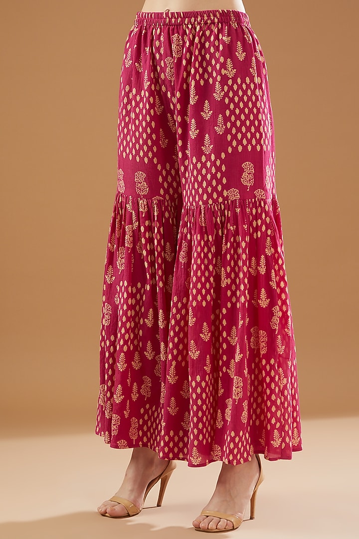 Pink Crinkled Cotton Silk Printed Party Wear Sharara Set by Rekha Agra at Pernia's Pop Up Shop