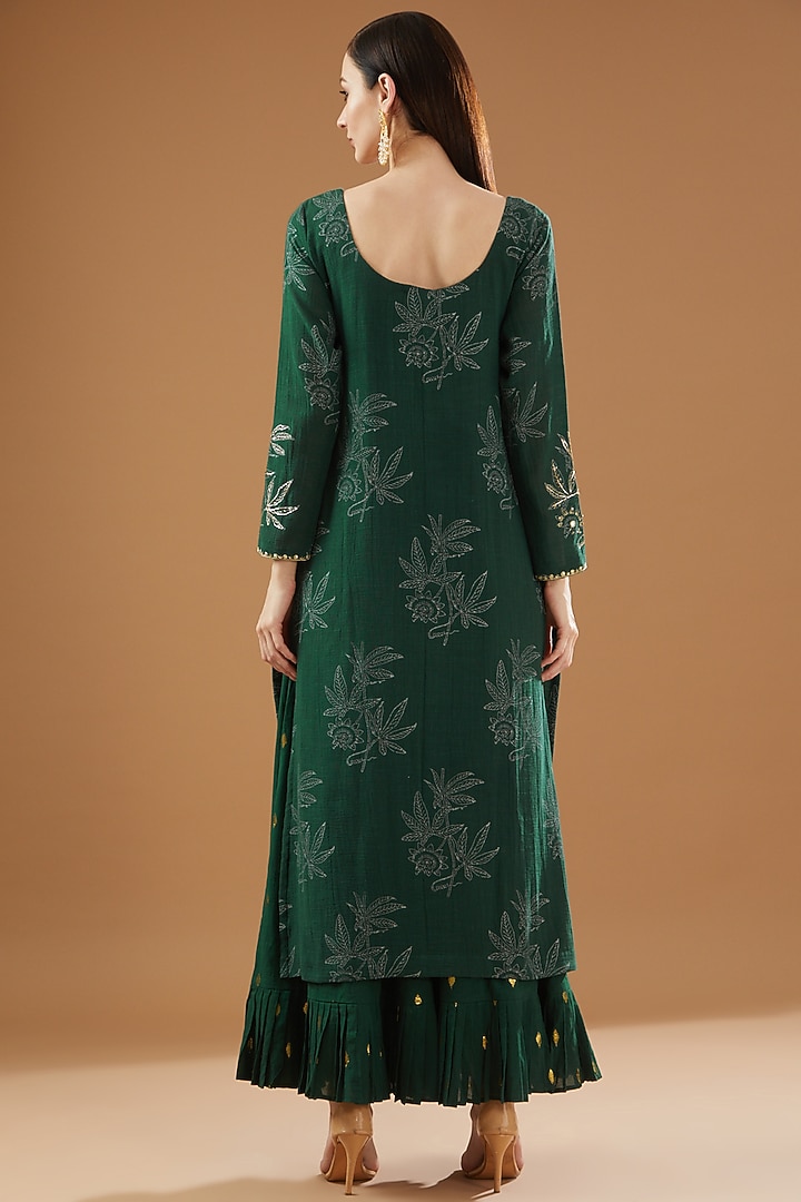 Green Cotton Lurex Party Wear Sharara Set by Rekha Agra at Pernia's Pop Up Shop