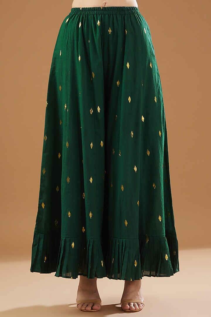 Green Cotton Lurex Party Wear Sharara Set by Rekha Agra at Pernia's Pop Up Shop