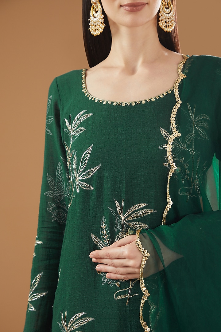 Green Cotton Lurex Party Wear Sharara Set by Rekha Agra at Pernia's Pop Up Shop