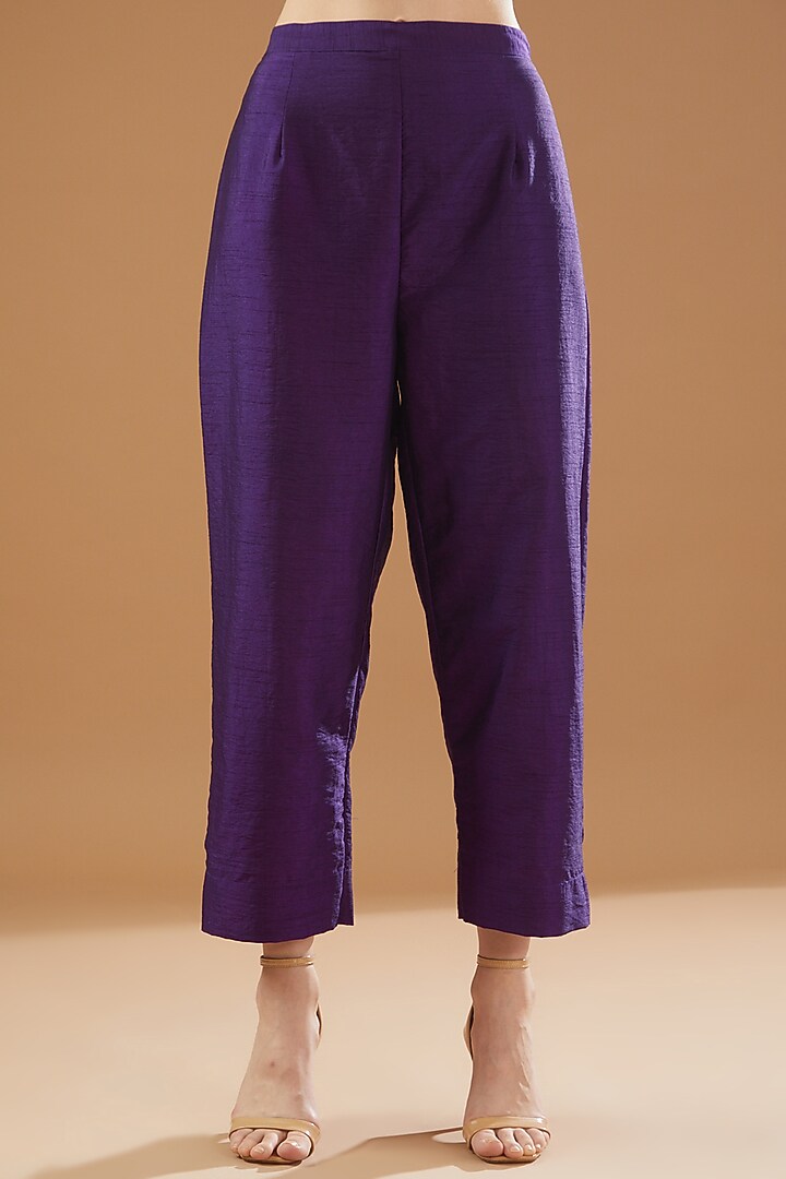 Purple Silk Printed & Embroidered Kurta Set by Rekha Agra at Pernia's Pop Up Shop