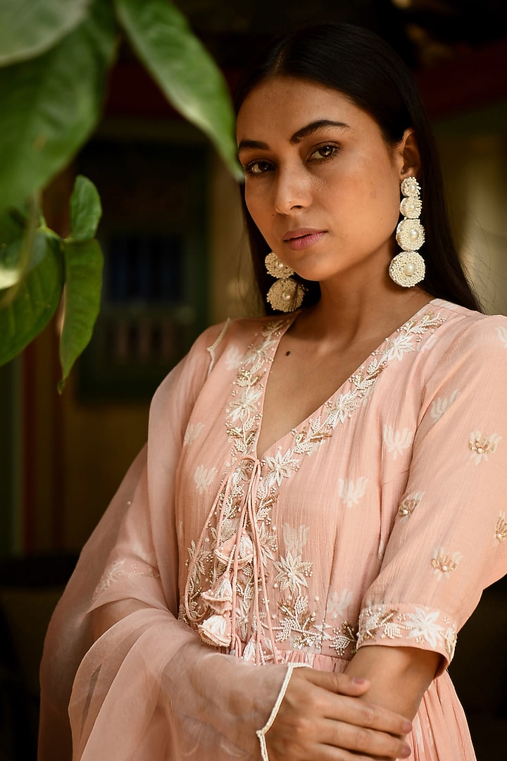 Peach Embroidered & Printed Gharara Set by Rekha Agra at Pernia's Pop Up Shop