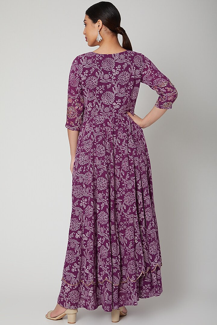 Purple Embroidered & Layered Party Wear Anarkali With Dupatta by Rekha Agra at Pernia's Pop Up Shop