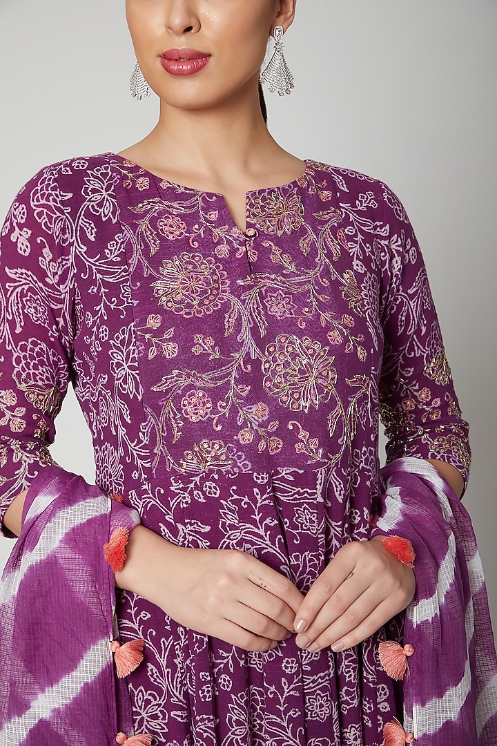 Purple Embroidered & Layered Party Wear Anarkali With Dupatta by Rekha Agra at Pernia's Pop Up Shop