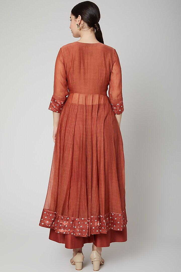 Brown Bandhani Printed Party Wear Anarkali Set by Rekha Agra at Pernia's Pop Up Shop