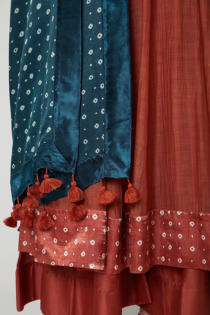 Brown Bandhani Printed Party Wear Anarkali Set by Rekha Agra at Pernia's Pop Up Shop